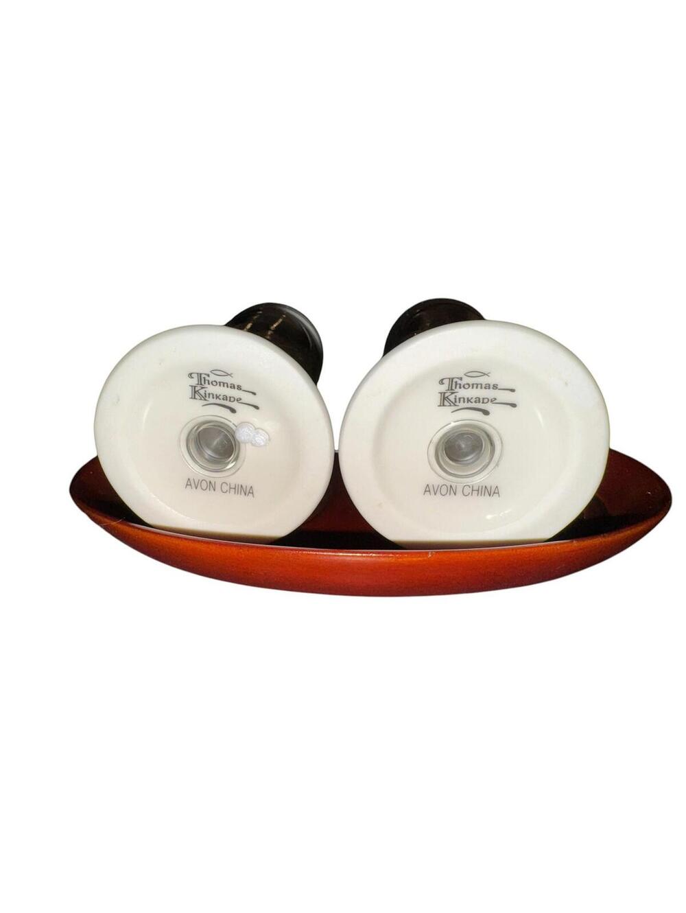 Thomas Kinkade Avon China Salt and Pepper Shakers with Tray Cottage Art Set - Picture 8 of 12